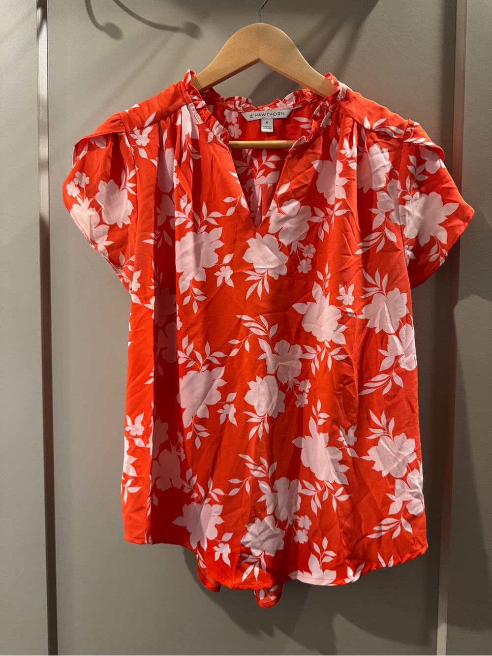 41 Hawthorn Red Floral Split-Neck Blouse
